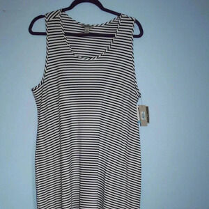 Reaction Kenneth Cole Navy and White Striped Sleeveless Rounded Neck Dress XL